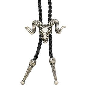 GUNGNEER Leather Satan Goat Skull Bolo Tie Gothic Satanic Demon Jewelry Accessory For Men