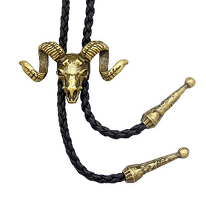 GUNGNEER Leather Satan Goat Skull Bolo Tie Gothic Satanic Demon Jewelry Accessory For Men