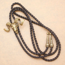 Load image into Gallery viewer, GUNGNEER Leather Satan Goat Skull Bolo Tie Gothic Satanic Demon Jewelry Accessory For Men