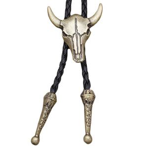 GUNGNEER Satan Goat Skull Bolo Tie Satanic Leather Bracelet Jewelry Set Accessory