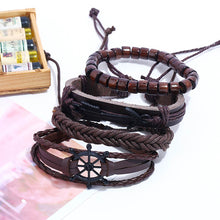 Load image into Gallery viewer, GUNGNEER Ship Wheel Nautical Anchor Bracelet Leather Navy Jewelry Accessory For Men Women