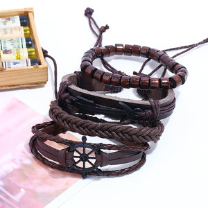 GUNGNEER Ship Wheel Nautical Anchor Bracelet Leather Navy Jewelry Accessory For Men Women