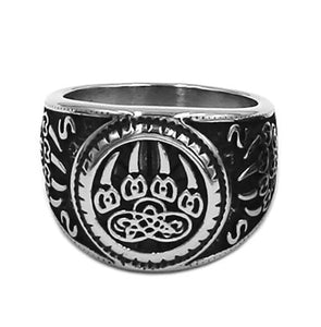GUNGNEER Viking Norse Amulet Bear Paw Ring with Bracelet Stainless Steel Jewelry Set