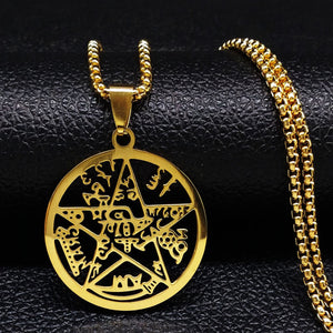 GUNGNEER Pentagram Pentacle Stainless Steel Necklace Heart Satan Beaded Bracelet Jewelry Set