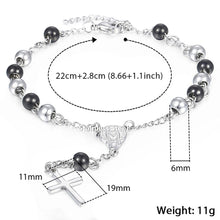 Load image into Gallery viewer, GUNGNEER Stainless Steel Christ Cross Leather Necklace Rosary Beaded Bracelet Jewelry Set