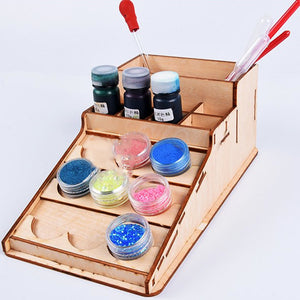 2TRIDENTS Paint Bottle Rack Storage Organizer Wooden Color Storage Cage Jewelry Makeup Supplies Organizer