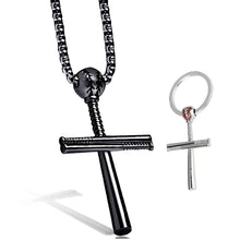 Load image into Gallery viewer, GUNGNEER Baseball Bat Cross Stainless Steel Pendant Necklace with Keychain Accessory Set