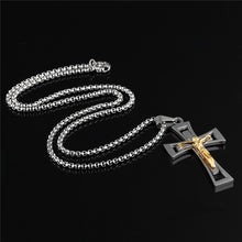 Load image into Gallery viewer, GUNGNEER Men Stainless Steel Multilayers Christian Cross Bracelet Chain Necklace Jewelry Set