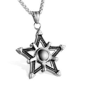 GUNGNEER Wicca Pentagram Crystal Five Point Star Stainless Steel Pendant Necklace Men Women