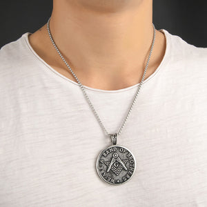 GUNGNEER Vintage Masonic Pendant Necklace Stainless Steel Freemasonry Accessories For Men