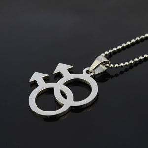 GUNGNEER Stainless Steel Male Symbol Pride Necklace Silicone Bracelet Gay LGBT Jewelry Set