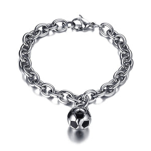 GUNGNEER Stainless Steel Basketball Necklace Football Charm Bracelet Hip Hop Chain Jewelry Set