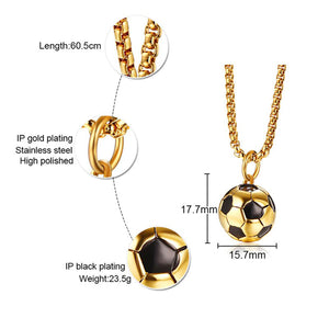 GUNGNEER Stainless Steel Black Basketball Ring Soccer Football Necklace Sports Jewelry Set