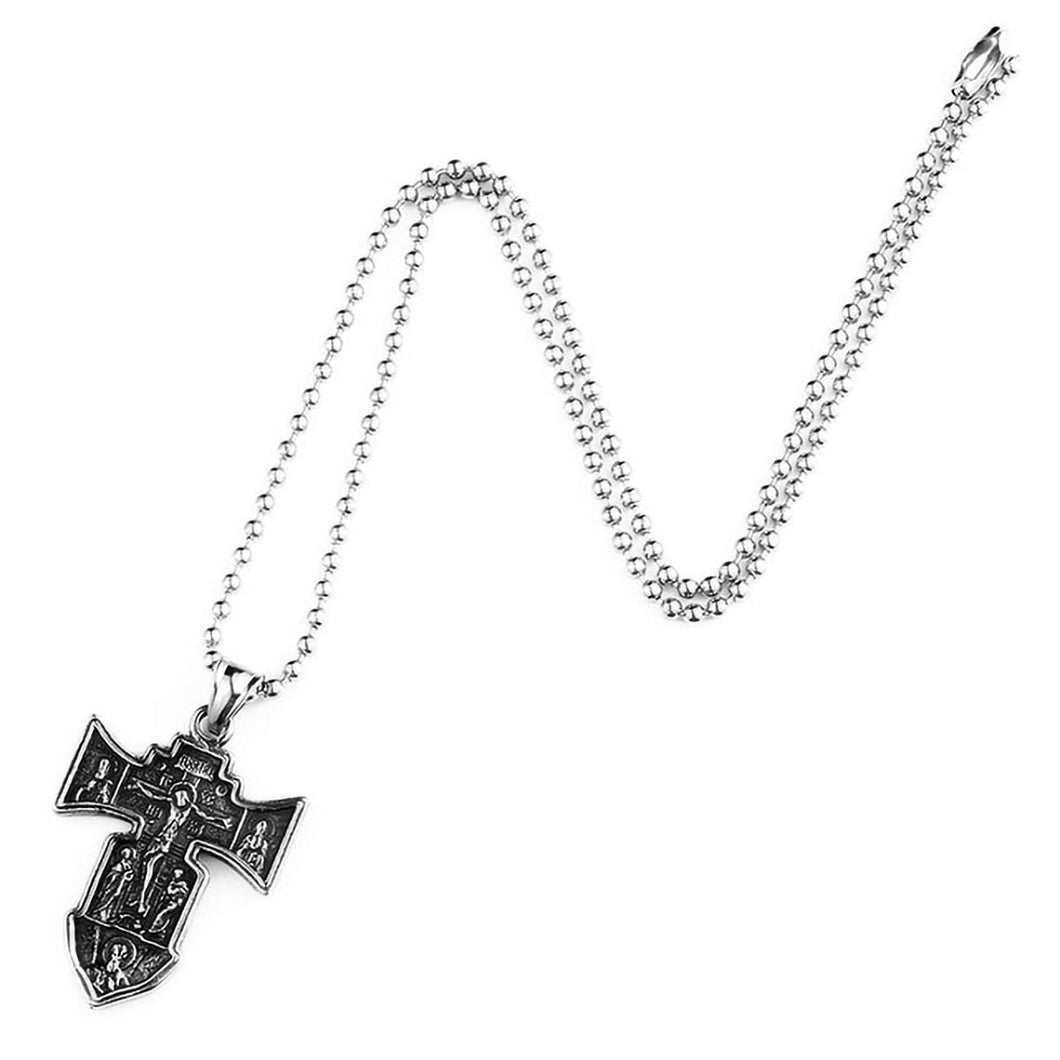 GUNGNEER Stainless Steel Christ Cross Pendant Necklace Jesus Chain Jewelry For Men Women
