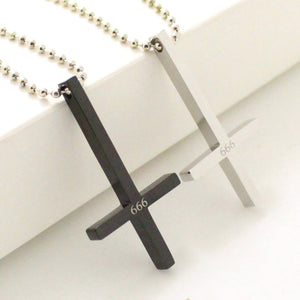 GUNGNEER Stainless Steel Inverted Cross 666 Necklace Satanic Devil Jewelry For Men Women
