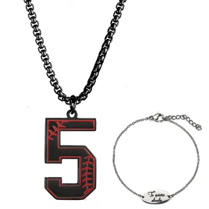 GUNGNEER Baseball Number Stainless Steel Pendant Necklace with Bracelet Sport Jewelry Set