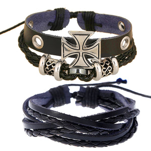GUNGNEER Knight Templar Cross Multilayer Leather Bracelet Jewelry Set for Men Women