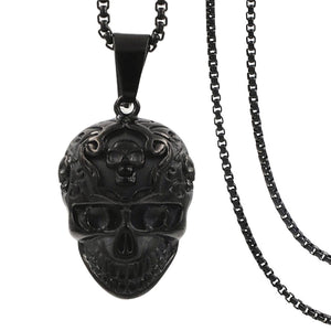 GUNGNEER Stainless Steel Sugar Floral Skull Skeleton Pendant Necklace Biker Jewelry Men Women
