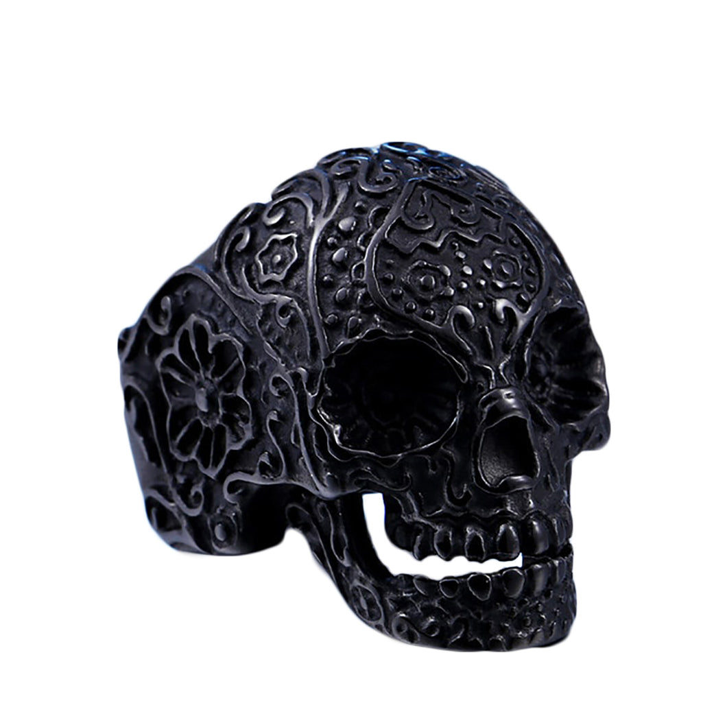 GUNGNEER Classic Garden Flower Skull Ring Biker Punk Halloween Jewelry Accessories Men Women