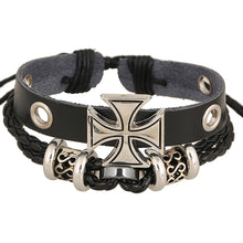 Load image into Gallery viewer, GUNGNEER Knight Templar Cross Multilayer Leather Bracelet Jewelry Set for Men Women