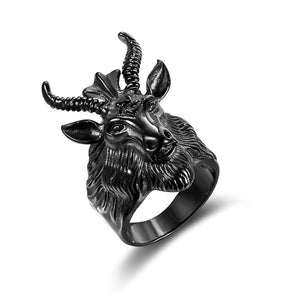 GUNGNEER Stainless Steel Multi-size Baphomet Ring Satanic Goat Head Jewelry Gift For Men