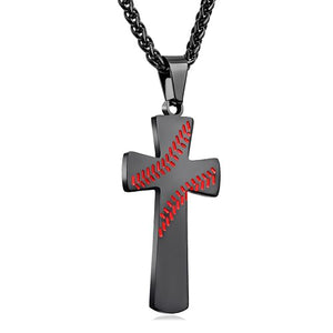 GUNGNEER Baseball Cross Necklace Sporty Stainless Steel Jewelry Accessory For Men Women