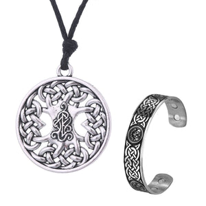 GUNGNEER Celtic Knot Tree of Life Necklace Infinity Bracelet Stainless Steel Jewelry Set