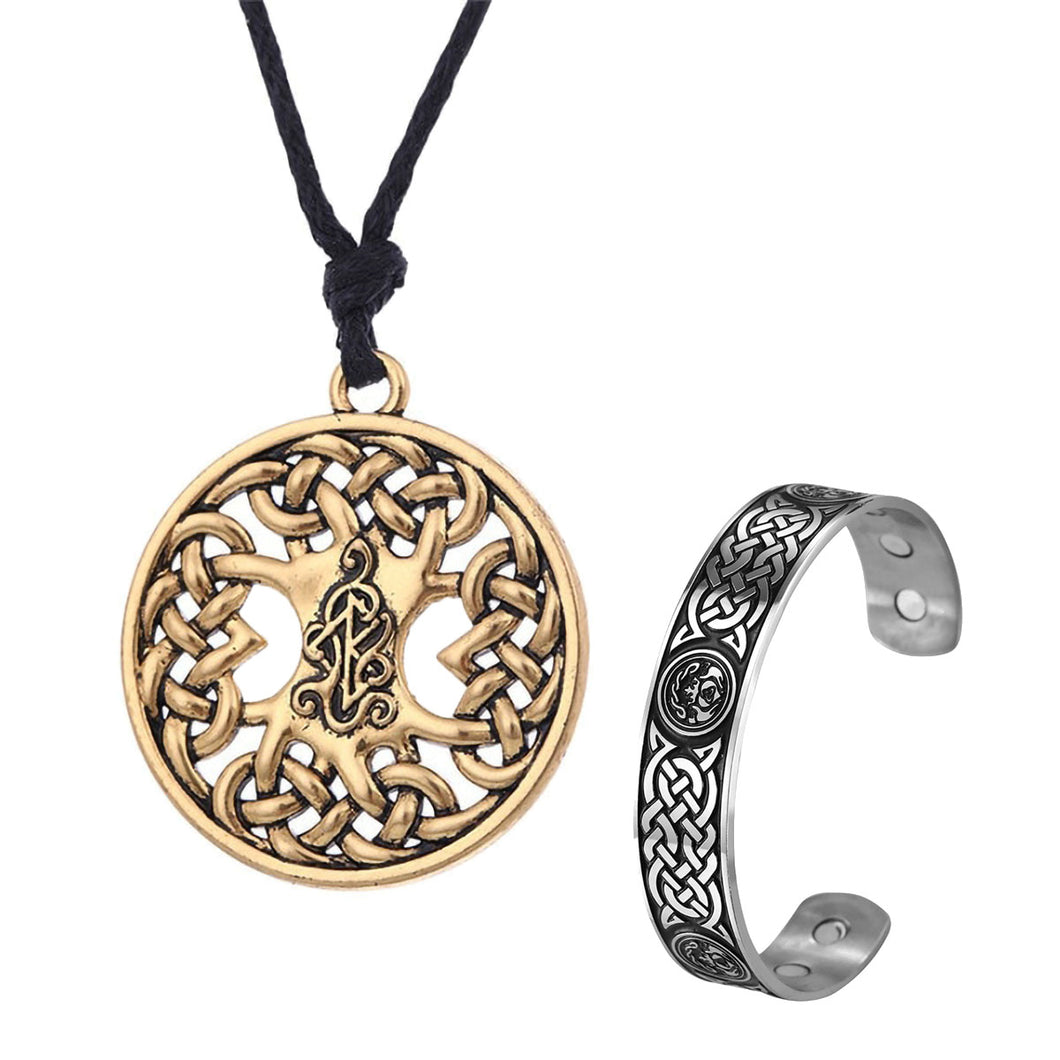GUNGNEER Celtic Knot Tree of Life Necklace Infinity Bracelet Stainless Steel Jewelry Set
