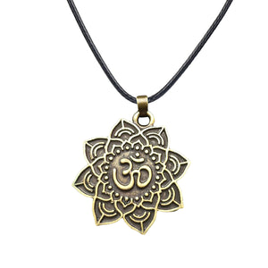 GUNGNEER Lotus Flower Pendant Necklace Hindu Om Jewelry Accessory Gift For Men Women