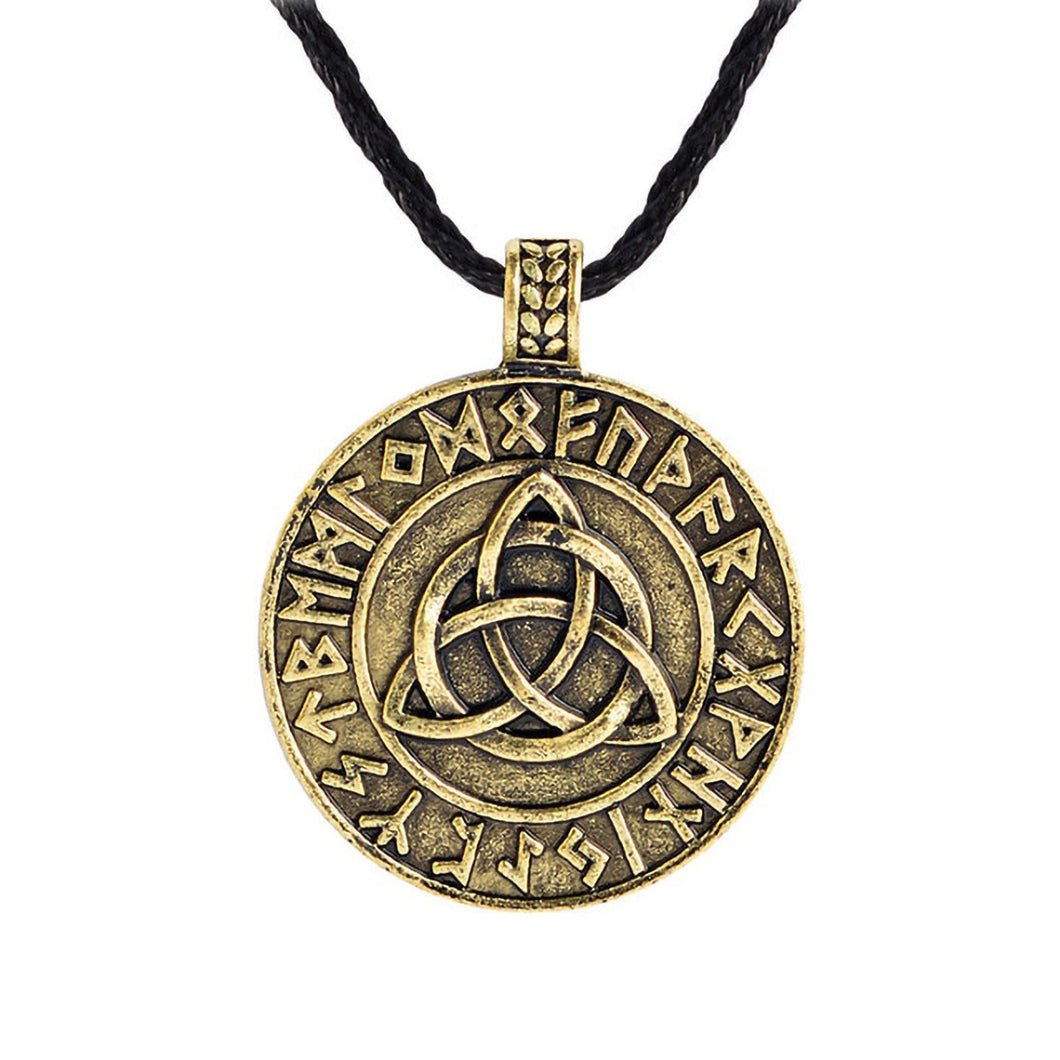 GUNGNEER Celtic Triquetra Knots Viking Runes Trinity Pendant Necklace Stainless Steel Jewelry