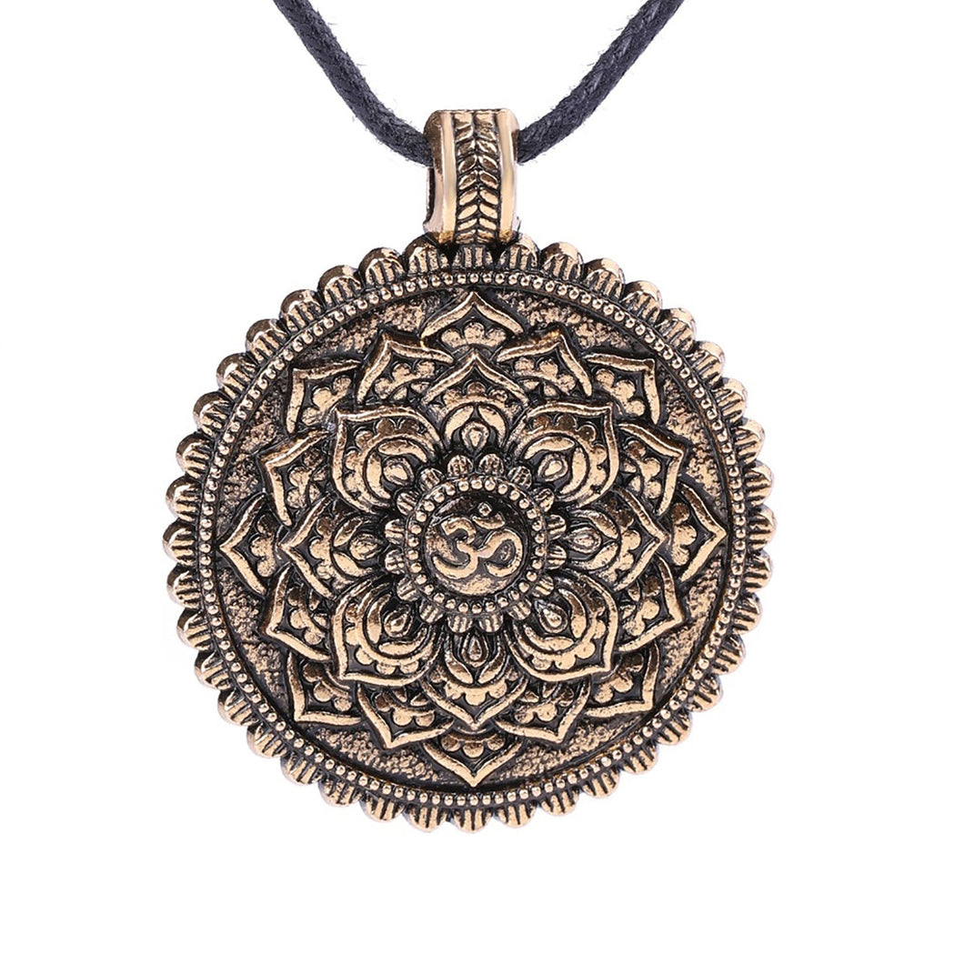 GUNGNEER Om Lotus Flower Necklace Rope Chain Sanskrit Jewelry Accessory For Men Women