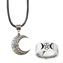 Load image into Gallery viewer, GUNGNEER Moon Mandala Lotus Flower Necklace Wicca Crescent Ring Jewelry Set For Men Women