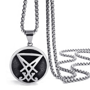 GUNGNEER Stainless Steel Sigil Of Lucifer Pendant Necklace Satan Occult Jewelry For Men