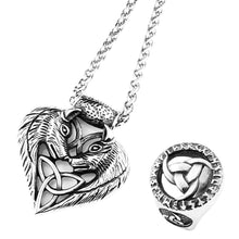 Load image into Gallery viewer, GUNGNEER Stainless Steel Viking Amulet Wolf Triquetra Pendant Necklace with Ring Jewelry Set