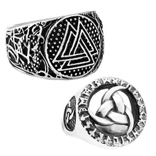 Load image into Gallery viewer, GUNGNEER 2 Pcs Viking Norse Valknut Symbol Triquetra Stainless Steel Amulet Ring Jewelry Set
