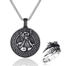 Load image into Gallery viewer, GUNGNEER Viking Warriors Vegvisir Rune Pendant Necklace with Dragon Claw Ring Jewelry Set