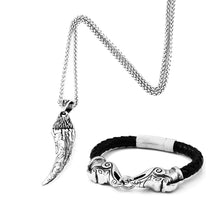 Load image into Gallery viewer, GUNGNEER Norse Viking Wolf Tooth Stainless Steel Pendant Necklace with Bracelet Jewelry Set
