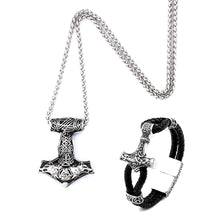 Load image into Gallery viewer, GUNGNEER Mjolnir Thor Hammer Viking Valknut Wolf Pendant Necklace with Bracelet Jewelry Set