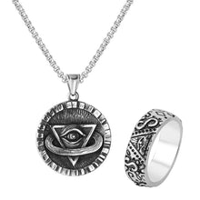 Load image into Gallery viewer, GUNGNEER Egyptian Pharaoh Eye of Horus Rune Amulet Necklace Biker Ring Egypt Jewelry Set