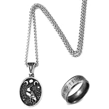 Load image into Gallery viewer, GUNGNEER Stainless Steel Nordic Viking Raven Pendant Necklace with Runes Ring Jewelry Set