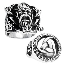 Load image into Gallery viewer, GUNGNEER 2 Pcs Viking Nordic Warriors Shield Axe Triquetra Ring Stainless Steel Jewelry Set