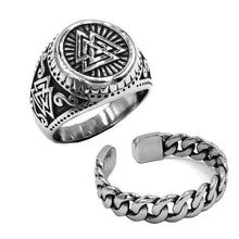 Load image into Gallery viewer, GUNGNEER 2 Pcs Viking Norse Valknut Ring with Bracelet Stainless Steel Biker Punk Jewelry Set