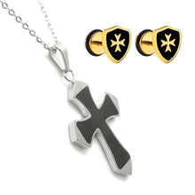Load image into Gallery viewer, GUNGNEER Knight Templar Shield Stud Earrings with Pendant Necklace Stainless Steel Jewelry Set