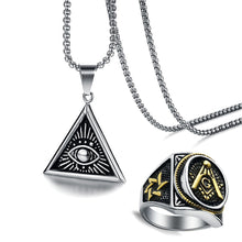 Load image into Gallery viewer, GUNGNEER Masonic Ring For Men Eye Of Providence Pendant Necklace Jewelry Set Gift