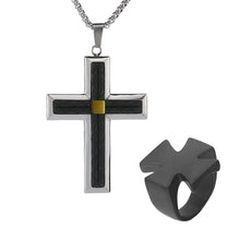 Load image into Gallery viewer, GUNGNEER Stainless Steel Knight Templar Crusader Cross Pendant Necklace with Ring Jewelry Set