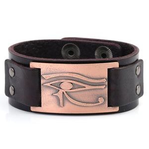 ENXICO Eye of Horus Amulet Leather Bangle Bracelet ? Ancient Egyptian God Jewelry ? Black + Bronze