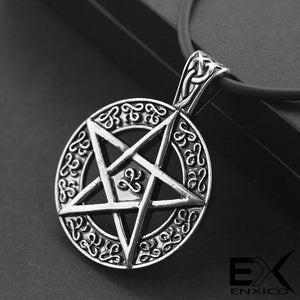 ENXICO Pentacle Star Amulet Pendant Necklace ? Silver Color ? Wicca Pagan Withcraft Jewelry