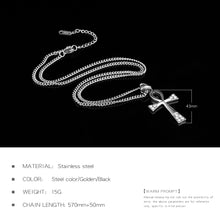 Load image into Gallery viewer, ENXICO Ankh Cross Ancient Egyptian Life Symbol Pendant Necklace ? 316L Stainless Steel ? Ancient Egyptian Hieroglyphic Jewelry (Black)