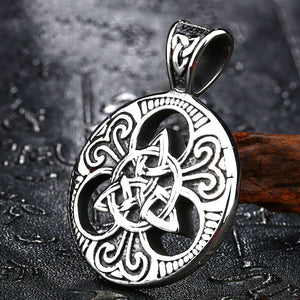 GUNGNEER Stainless Steel Celtic Knots Amulet Ring with Triquetra Necklace Jewelry Set Men Women