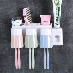 2TRIDENTS Wall-Mount Toothbrush Toothpaste Squeezer Dispenser Holder - Household Simple Bathroom Storage Box